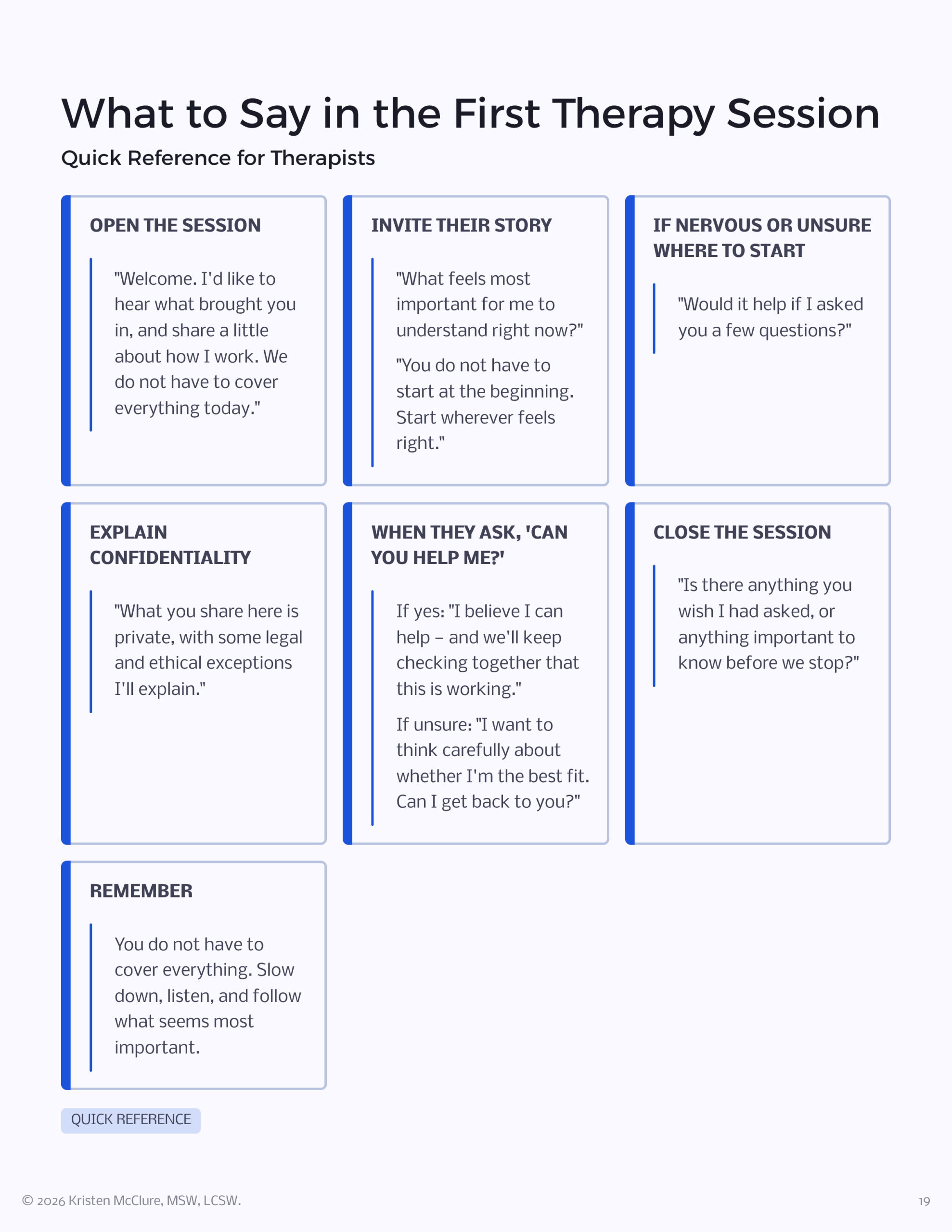 What to Say in the First Therapy Session therapist toolkit preview